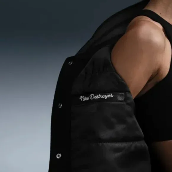 NWT New Nike Women's Destroyer Leather Bomber Jacket Coat Size Large L Black - Picture 5 of 6